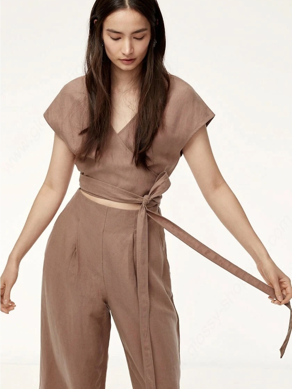 Aritzia | S | Taupe Wrap-Front Wide-Leg Jumpsuit - Picture 4 of 8